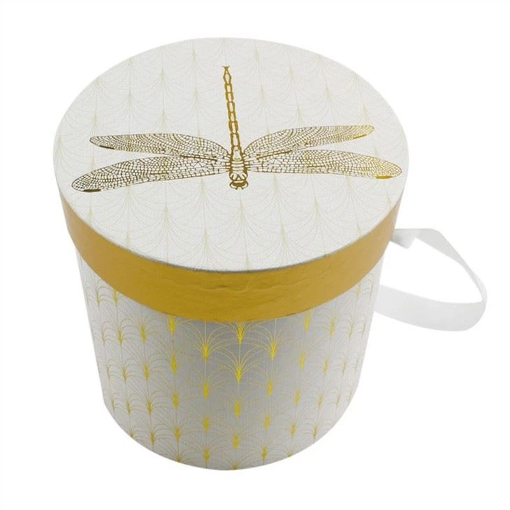 Round Cardboard Hat Boxes With Full Gold Foil Pattern