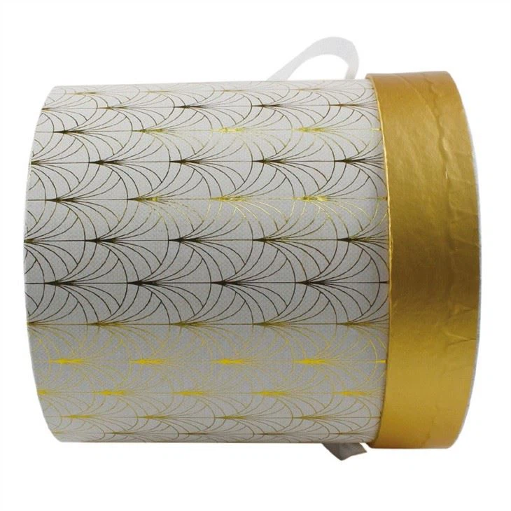 Round Cardboard Hat Boxes With Full Gold Foil Pattern