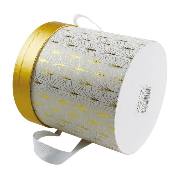 Round Cardboard Hat Boxes With Full Gold Foil Pattern