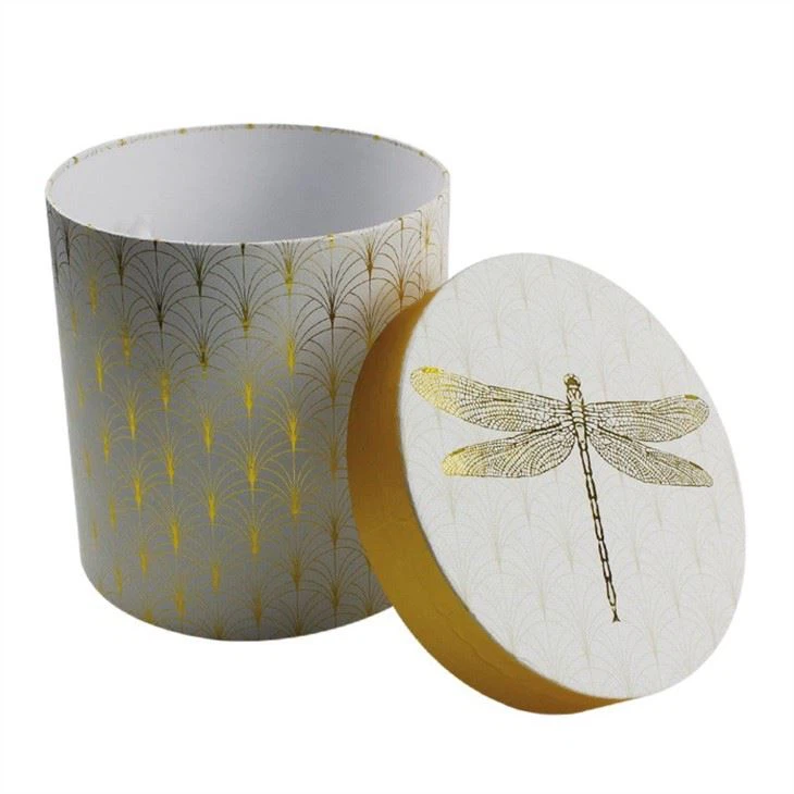 Round Cardboard Hat Boxes With Full Gold Foil Pattern